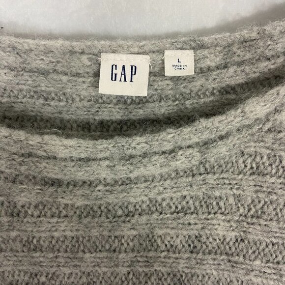 Gap Women's Sweater Size L Grey Scoop Neck Long Sleeve Ribbed Pattern - Picture 8 of 9